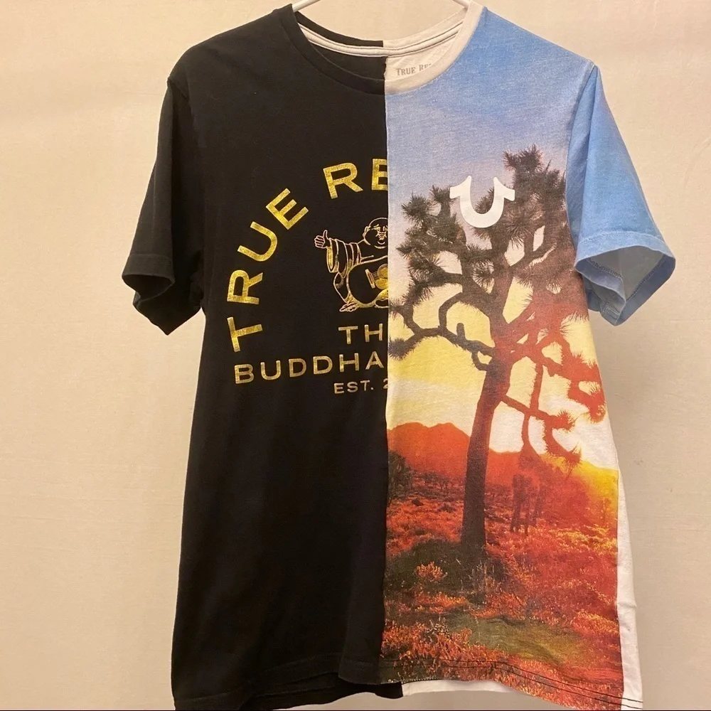 True Religion Sz Small T Shirt, Logo, Joshua Tree Graphic, Buddha, Desert Color